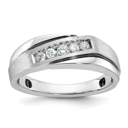 14k White Gold with Black Rhodium 1/4 Ct. Lab Grown Diamond VS/SI+ G+ Polished Satin and Grooved Men's Ring