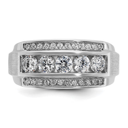 14k White Gold 1 1/5 Ct. Lab Grown Diamond VS/SI+ G+ Polished and Satin Three Row Men's Ring