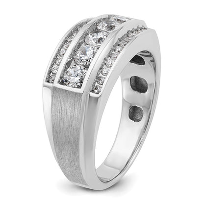 14k White Gold 1 1/5 Ct. Lab Grown Diamond VS/SI+ G+ Polished and Satin Three Row Men's Ring