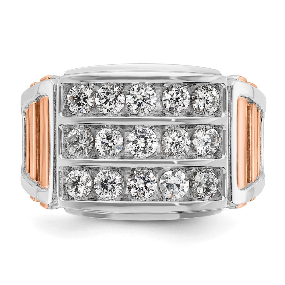 14K White/Rose Gold Two Tone Rose and White 1 5/8 Ct. Lab Grown Diamond VS/SI+ G+ Three-Row Cut-Out Men's Ring