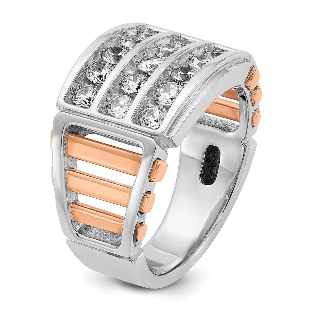 14K White/Rose Gold Two Tone Rose and White 1 5/8 Ct. Lab Grown Diamond VS/SI+ G+ Three-Row Cut-Out Men's Ring