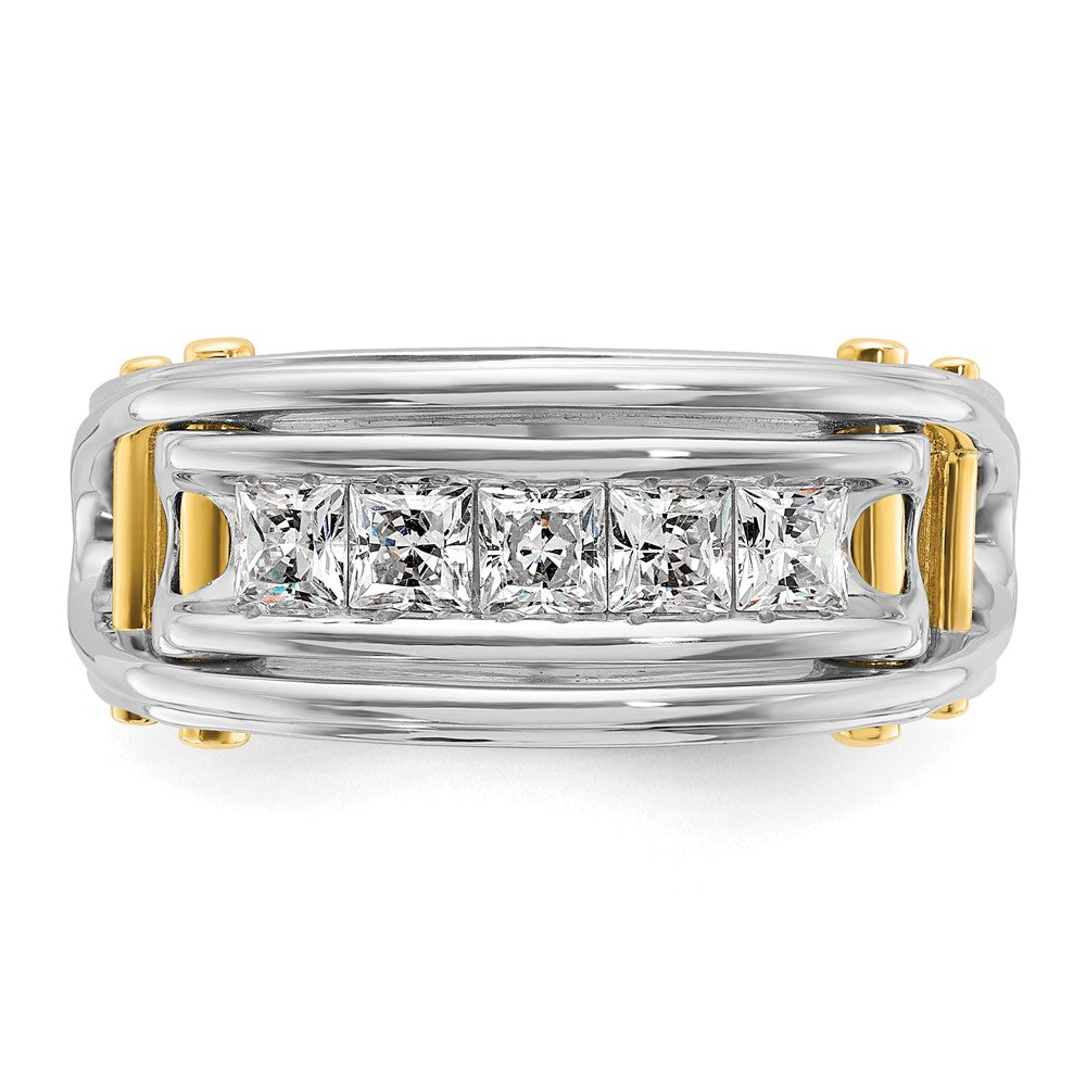 14k Two-tone Two Tone 1 Ct. Lab Grown Diamond VS/SI+ G+ Five Stone Polished and Cut Out Men's Ring