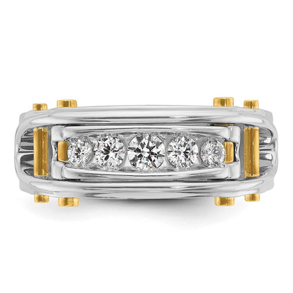 14k Two-tone Two Tone 1/2 Ct. Lab Grown Diamond VS/SI+ G+ Five Stone Polished and Cut Out Men's Ring
