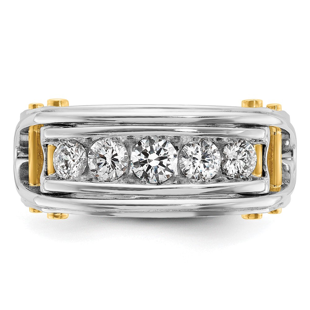 14k Two-tone Two Tone 1 Ct. Lab Grown Diamond VS/SI+ G+ Five Stone Polished and Cut Out Men's Ring