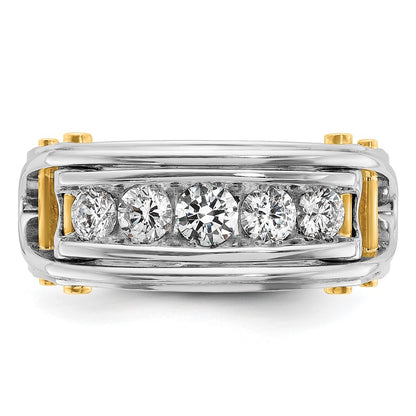 14k Two-tone Two Tone 1 Ct. Lab Grown Diamond VS/SI+ G+ Five Stone Polished and Cut Out Men's Ring
