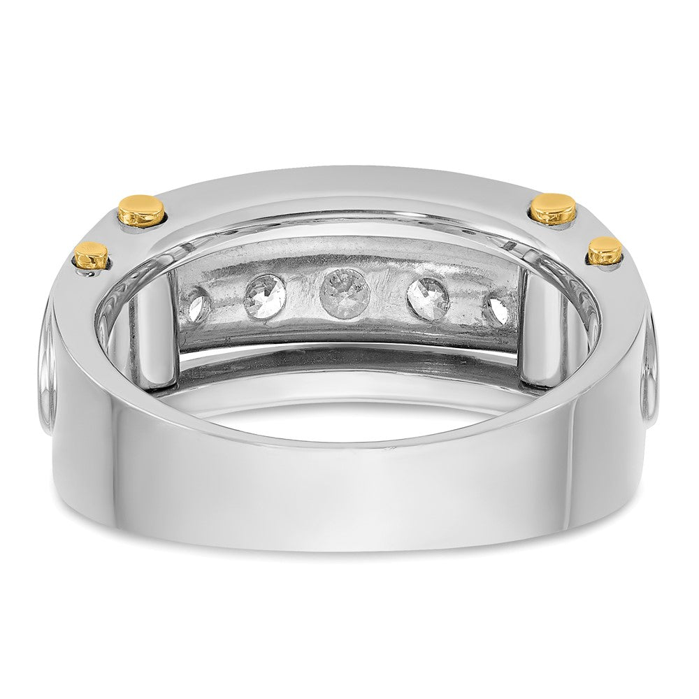 14k Two-tone Two Tone 1 Ct. Lab Grown Diamond VS/SI+ G+ Five Stone Polished and Cut Out Men's Ring