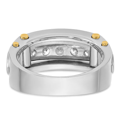 14k Two-tone Two Tone 1 Ct. Lab Grown Diamond VS/SI+ G+ Five Stone Polished and Cut Out Men's Ring