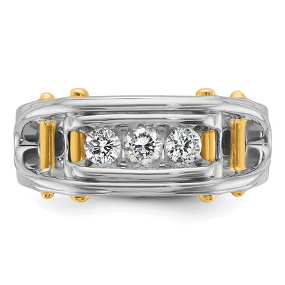 14k Two-tone Two Tone 1/2 Ct. Lab Grown Diamond VS/SI+ G+ Three Stone Polished and Cut Out Men's Ring