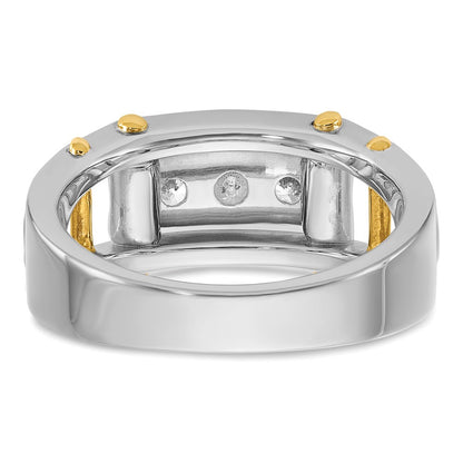 14k Two-tone Two Tone 1/2 Ct. Lab Grown Diamond VS/SI+ G+ Three Stone Polished and Cut Out Men's Ring