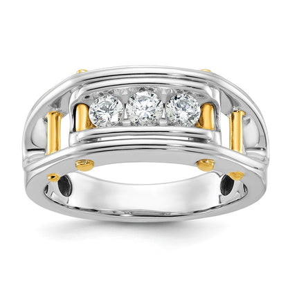 14k Two-tone Two Tone 1/2 Ct. Lab Grown Diamond VS/SI+ G+ Three Stone Polished and Cut Out Men's Ring