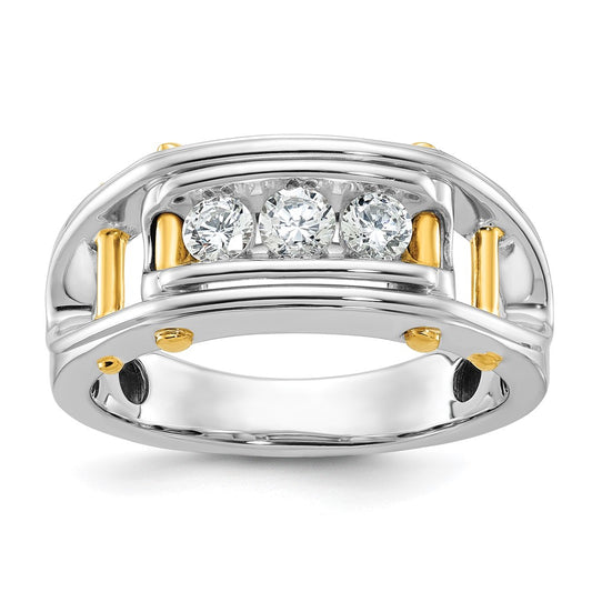 14k Two-tone Two Tone 1/2 Ct. Lab Grown Diamond VS/SI+ G+ Three Stone Polished and Cut Out Men's Ring