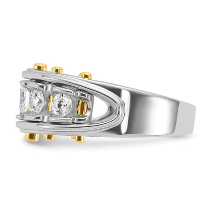 14k Two-tone Two Tone 1 Ct. Lab Grown Diamond VS/SI+ G+ Five Stone Polished and Cut Out Men's Ring