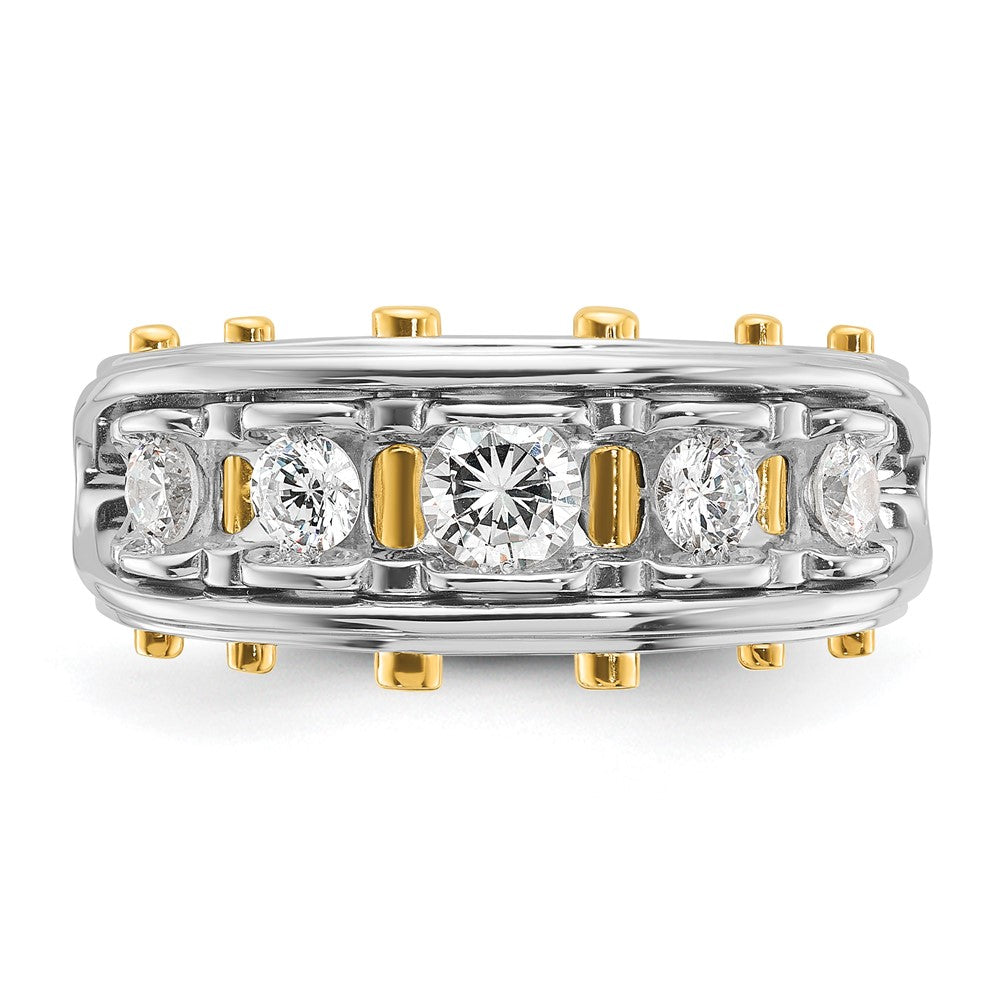 14k Two-tone Two Tone 1 Ct. Lab Grown Diamond VS/SI+ G+ Five Stone Polished and Cut Out Men's Ring