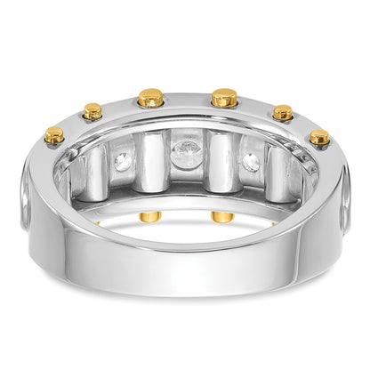 14k Two-tone Two Tone 1 Ct. Lab Grown Diamond VS/SI+ G+ Five Stone Polished and Cut Out Men's Ring
