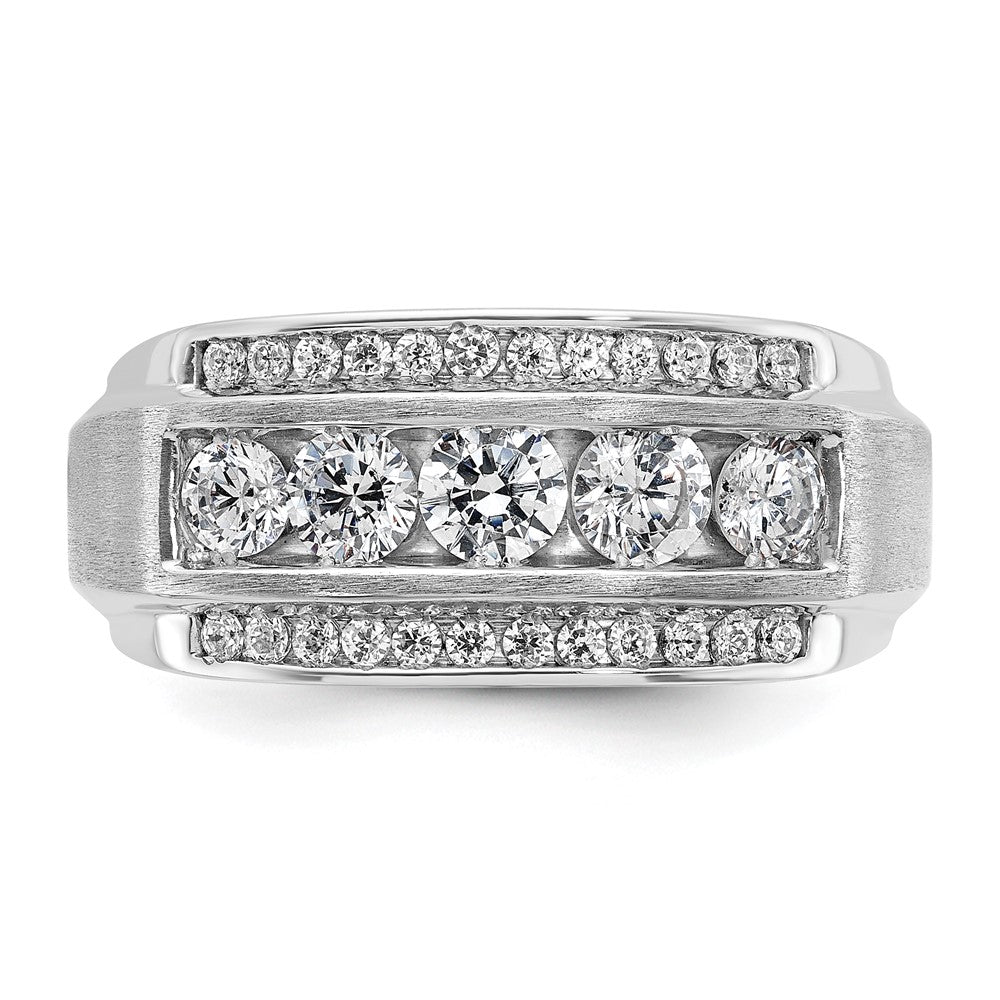10k White Gold 1 7/8 Ct. Lab Grown Diamond VS/SI+ G+ Polished and Satin Three Row Men's Ring