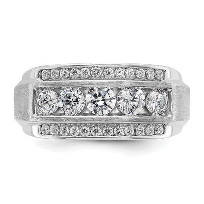 14k White Gold 1 7/8 Ct. Lab Grown Diamond VS/SI+ G+ Polished and Satin Three Row Men's Ring