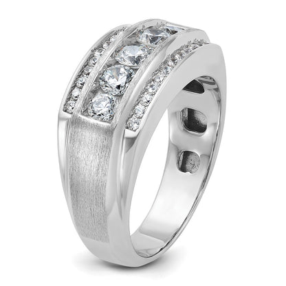 10k White Gold 1 7/8 Ct. Lab Grown Diamond VS/SI+ G+ Polished and Satin Three Row Men's Ring