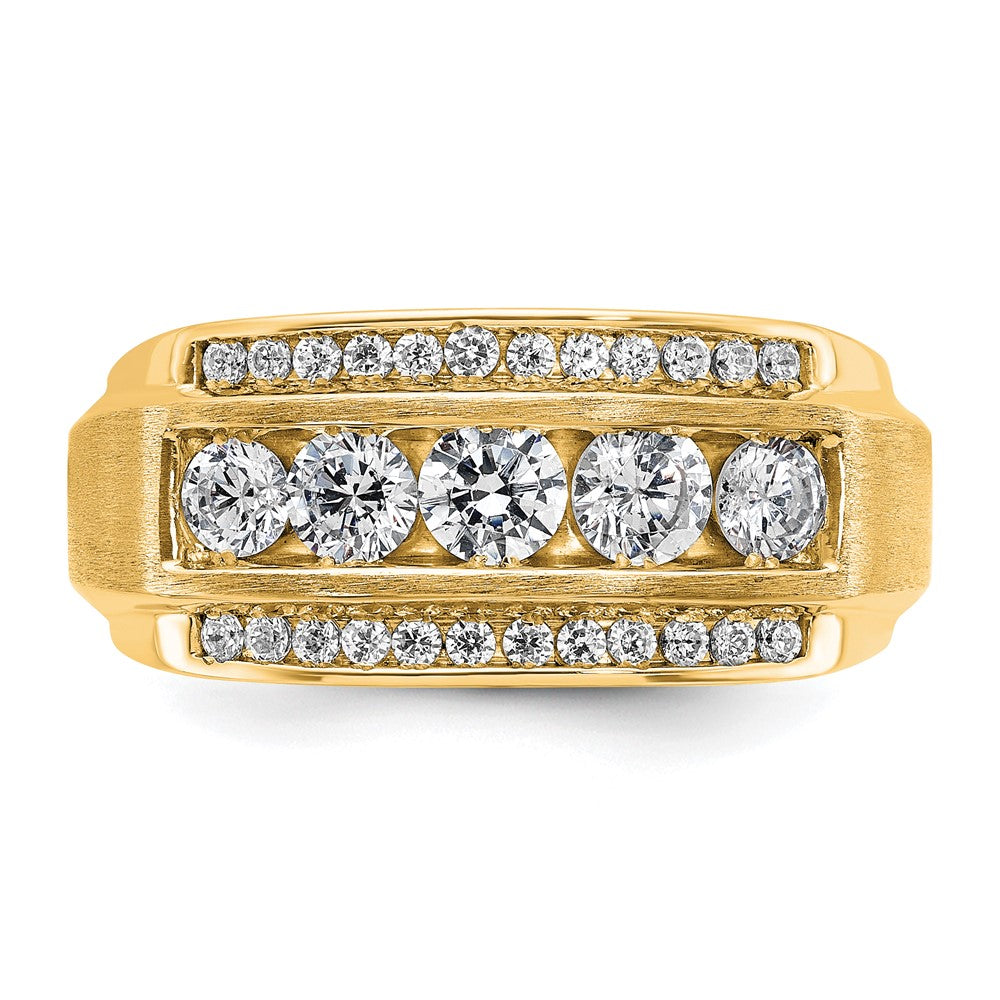 14k Yellow Gold 1 7/8 Ct. Lab Grown Diamond VS/SI+ G+ Polished and Satin Three Row Men's Ring