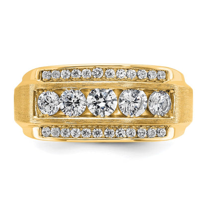 14k Yellow Gold 1 7/8 Ct. Lab Grown Diamond VS/SI+ G+ Polished and Satin Three Row Men's Ring