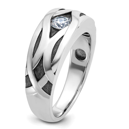 14k White Gold with Black Rhodium Men's Satin 3/8 carat Diamond Complete Ring