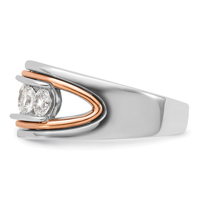 14K White/Rose Gold Two Tone Rose and White 1 1/2 Ct. Lab Grown Diamond VS/SI+ G+ Five Stone Cut Out Men's Ring