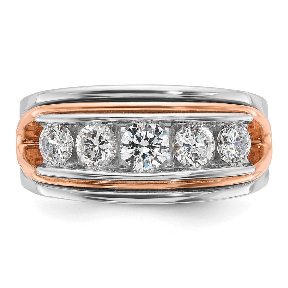 14K White/Rose Gold Two Tone Rose and White 1 1/2 Ct. Lab Grown Diamond VS/SI+ G+ Five Stone Cut Out Men's Ring