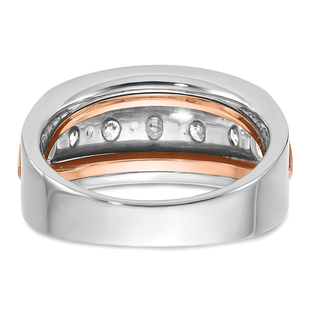 14K White/Rose Gold Two Tone Rose and White 1 1/2 Ct. Lab Grown Diamond VS/SI+ G+ Five Stone Cut Out Men's Ring