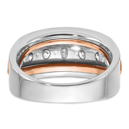 14K White/Rose Gold Two Tone Rose and White 1 1/2 Ct. Lab Grown Diamond VS/SI+ G+ Five Stone Cut Out Men's Ring