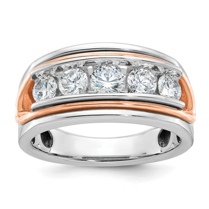 14K White/Rose Gold Two Tone Rose and White 1 1/2 Ct. Lab Grown Diamond VS/SI+ G+ Five Stone Cut Out Men's Ring