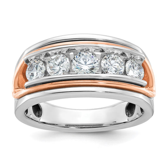 14K White/Rose Gold Two Tone Rose and White 1 1/2 Ct. Lab Grown Diamond VS/SI+ G+ Five Stone Cut Out Men's Ring