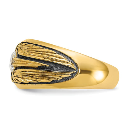 14K Yellow Gold Ibgoodman With Black Rhodium Men'S Polished And Textured Solitaire 1/2 Carat Aa Quality Diamond Ring