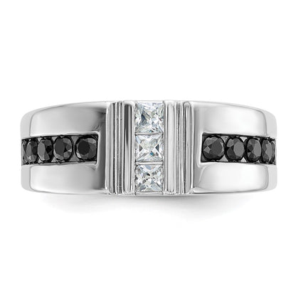 14k White Gold Men's Black and White 1 carat Diamond Complete Ring