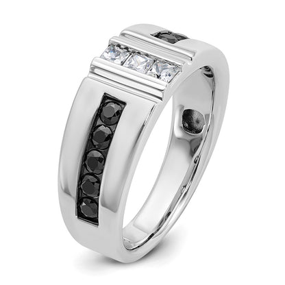 14k White Gold Men's Black and White 1 carat Diamond Complete Ring