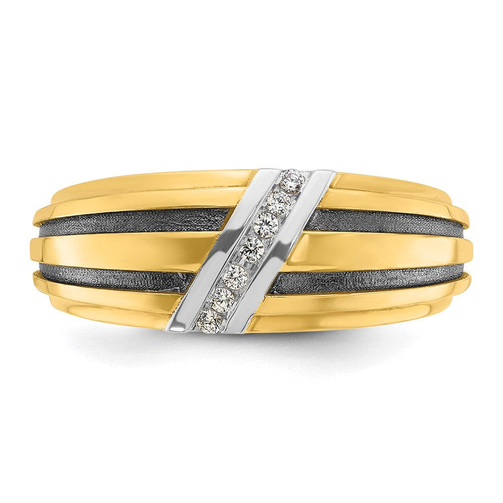 10K Yellow W/Rhodium Ibgoodman Men'S Polished Satin And Grooved Ring Mounting