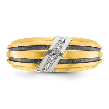 10K Yellow W/Rhodium Ibgoodman Men'S Polished Satin And Grooved Ring Mounting