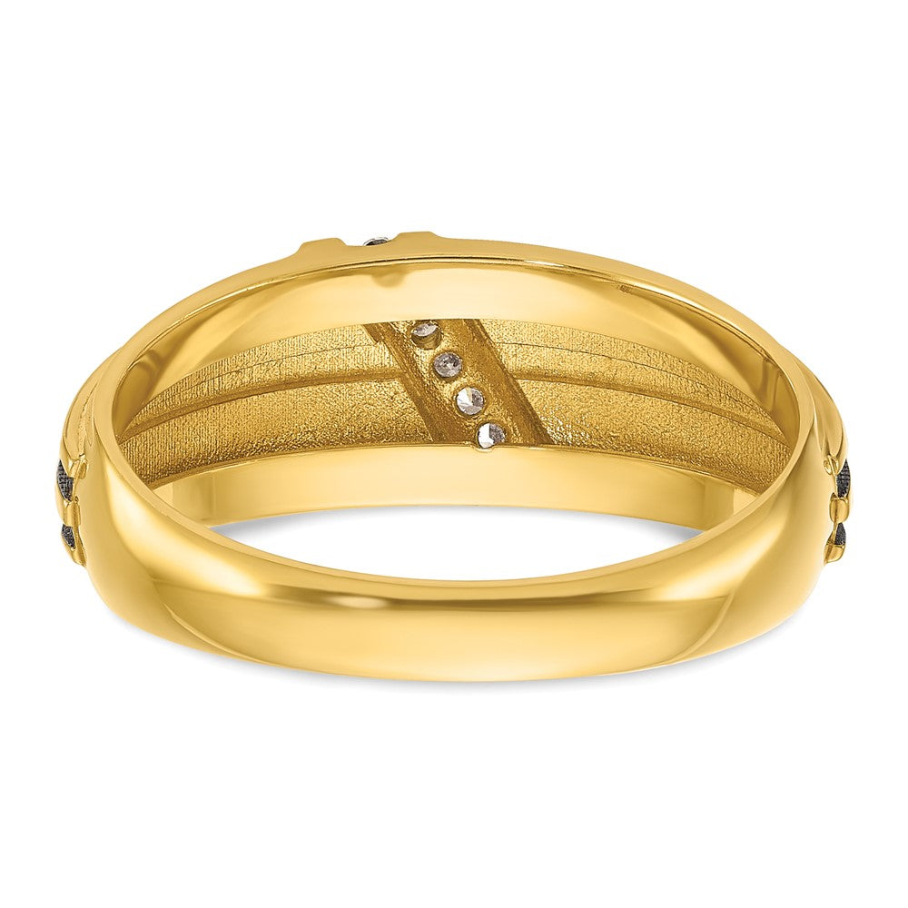 10K Yellow W/Rhodium Ibgoodman Men'S Polished Satin And Grooved Ring Mounting