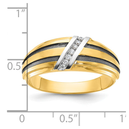 10K Yellow W/Rhodium Ibgoodman Men'S Polished Satin And Grooved Ring Mounting
