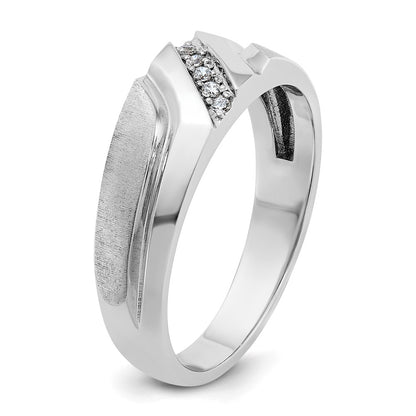 14k White Gold Men's Polished and Satin 1/20 carat Diamond Complete Ring