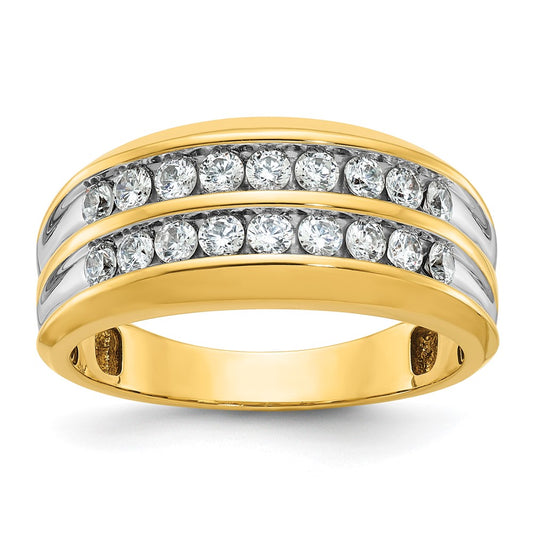 14k Yellow u0026 Rhodium Gold with White Rhodium Men's 3/4 carat Diamond Complete Ring