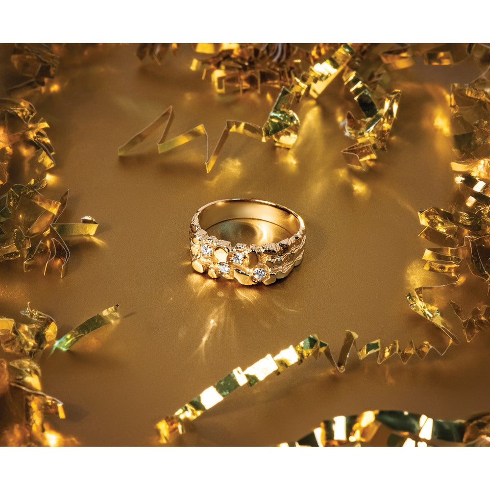 10K Yellow Gold Ibgoodman Men'S Polished Nugget Textured Ring Mounting