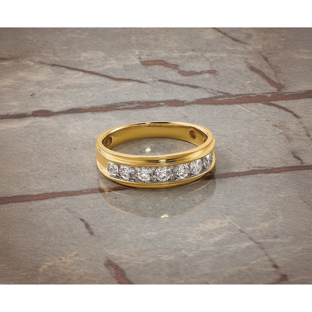 14k Yellow Gold 7/8 Ct. Lab Grown Diamond VS/SI+ G+ Seven Stone Polished Men's Ring