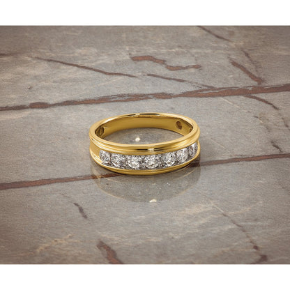 14k Yellow Gold 7/8 Ct. Lab Grown Diamond VS/SI+ G+ Seven Stone Polished Men's Ring