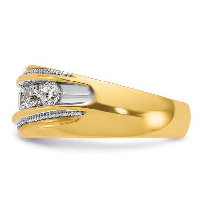 14k Yellow u0026 Rhodium Gold with White Rhodium Men's Milgrain 1 carat Diamond Complete Ring