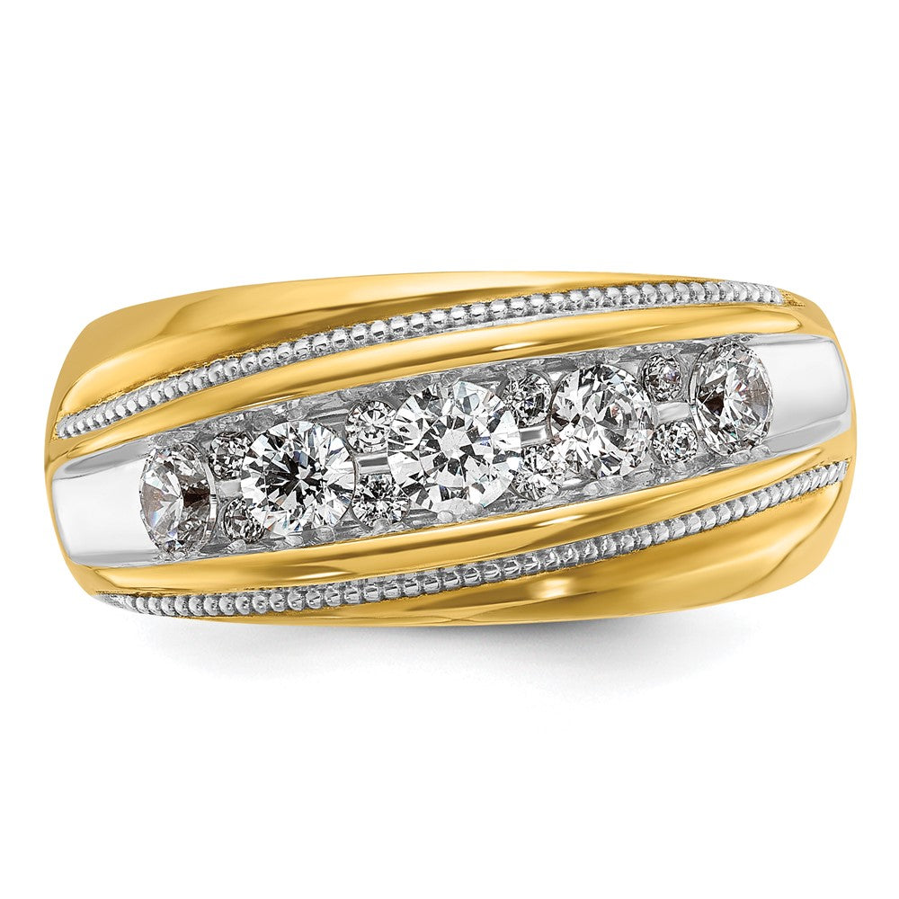 14k Yellow u0026 Rhodium Gold with White Rhodium Men's Milgrain 1 carat Diamond Complete Ring