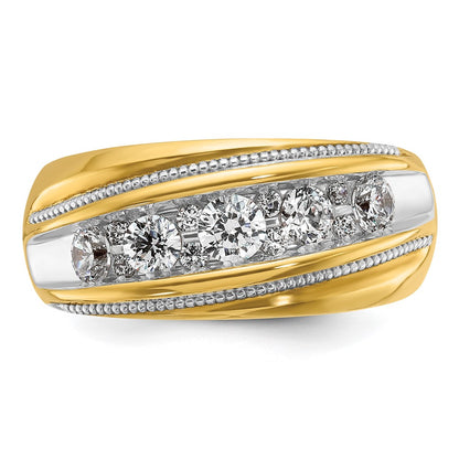 14k Yellow u0026 Rhodium Gold with White Rhodium Men's Milgrain 1 carat Diamond Complete Ring