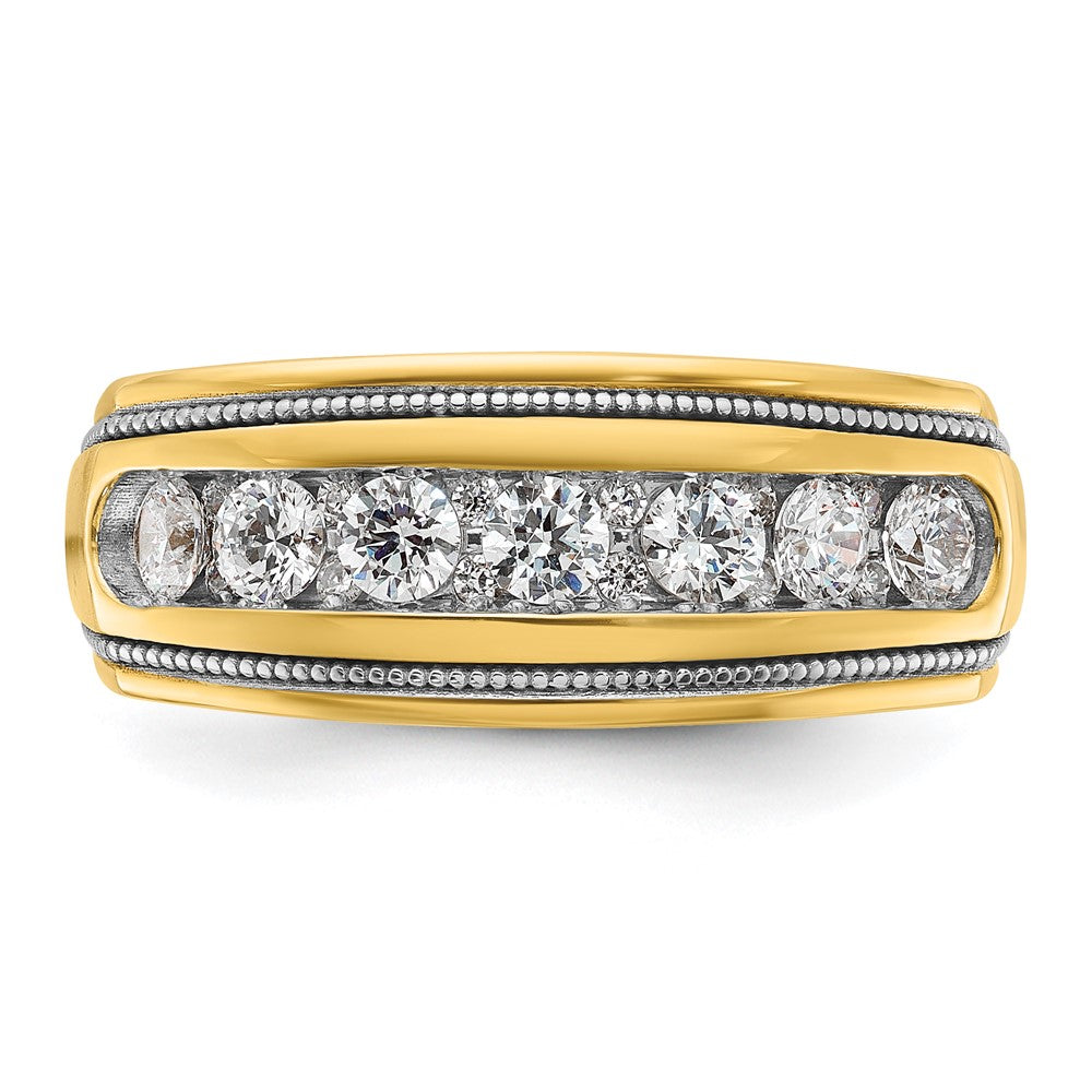 14k Yellow & Rhodium with White 1 1/5 Ct. Lab Grown Diamond VS/SI+ G+ Polished and Milgrain Men's Ring