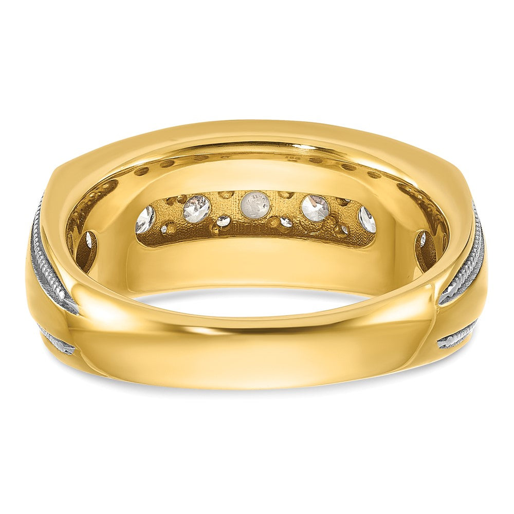 14k Yellow & Rhodium with White 1 1/5 Ct. Lab Grown Diamond VS/SI+ G+ Polished and Milgrain Men's Ring