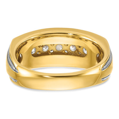 14k Yellow & Rhodium with White 1 1/5 Ct. Lab Grown Diamond VS/SI+ G+ Polished and Milgrain Men's Ring