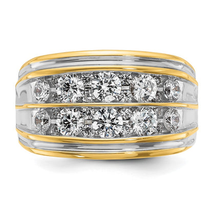 14k Yellow & Rhodium  with White 2 Ct. Lab Grown Diamond VS/SI+ G+ Complete Two Row Men's Ring