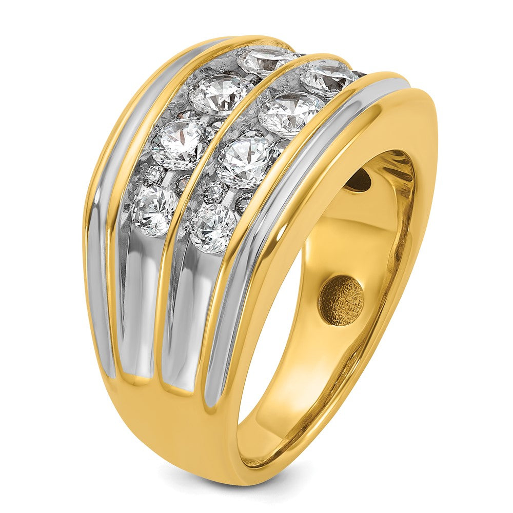14k Yellow & Rhodium  with White 2 Ct. Lab Grown Diamond VS/SI+ G+ Complete Two Row Men's Ring